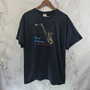 Vintage New Orleans T Shirt Mens Black XL Saxophone Jazz Embroidered